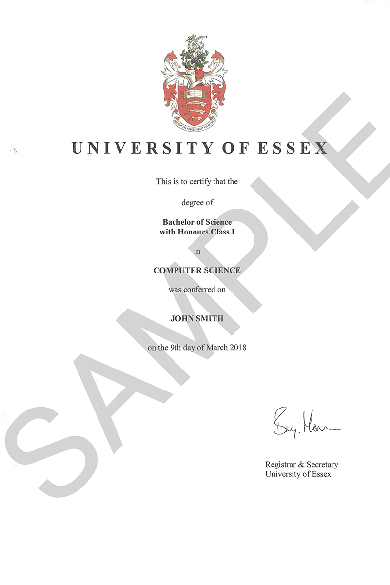 エセックス大学卒業証明書